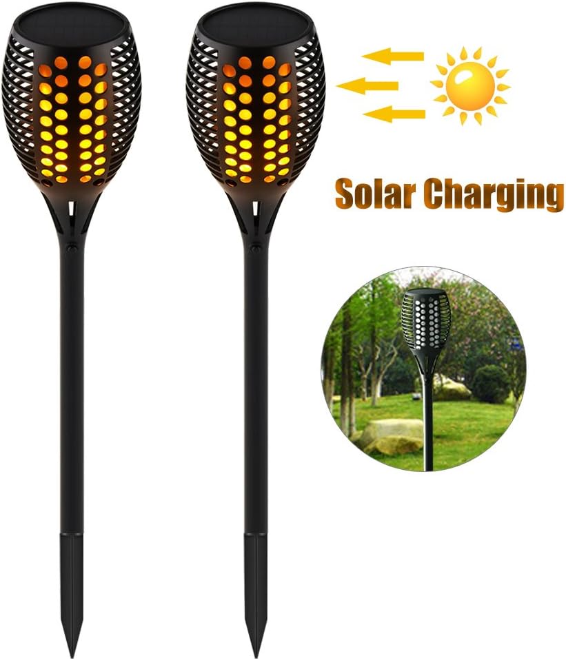 HaoZi Solar Garden Lights, Path Lights 96 LED Flickering Tiki Torches Dancing Flame Lighting outdoor waterproof Landscape Decoration lights for Garden Patio Deck Yard Driveway (2 pack)
