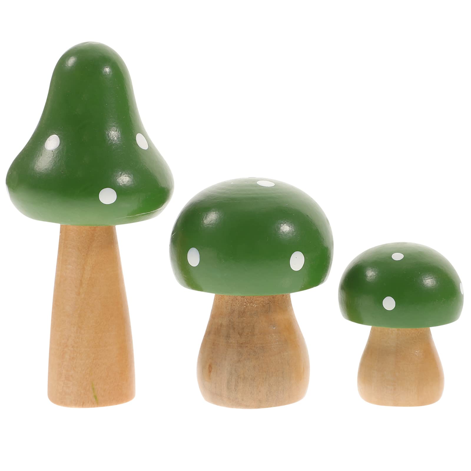 Healifty Simulated Mushroom Sculpture 2.83In Mini Wooden Mushroom Desktop Ornament Set of 3 for Fairy Garden Home Office Decor