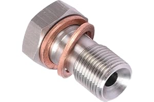 WZP M10x1.0 Metric Stainless Steel Single Banjo Bolt Brake Fitting Adapter, 20mm Length, Threaded Turbo Brake Line Banjo Fitt