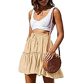 Hoerev Womens Girls Floral Flared Short Skirt Cute High Waist Ruffle Skirt Beach Mini Skirt