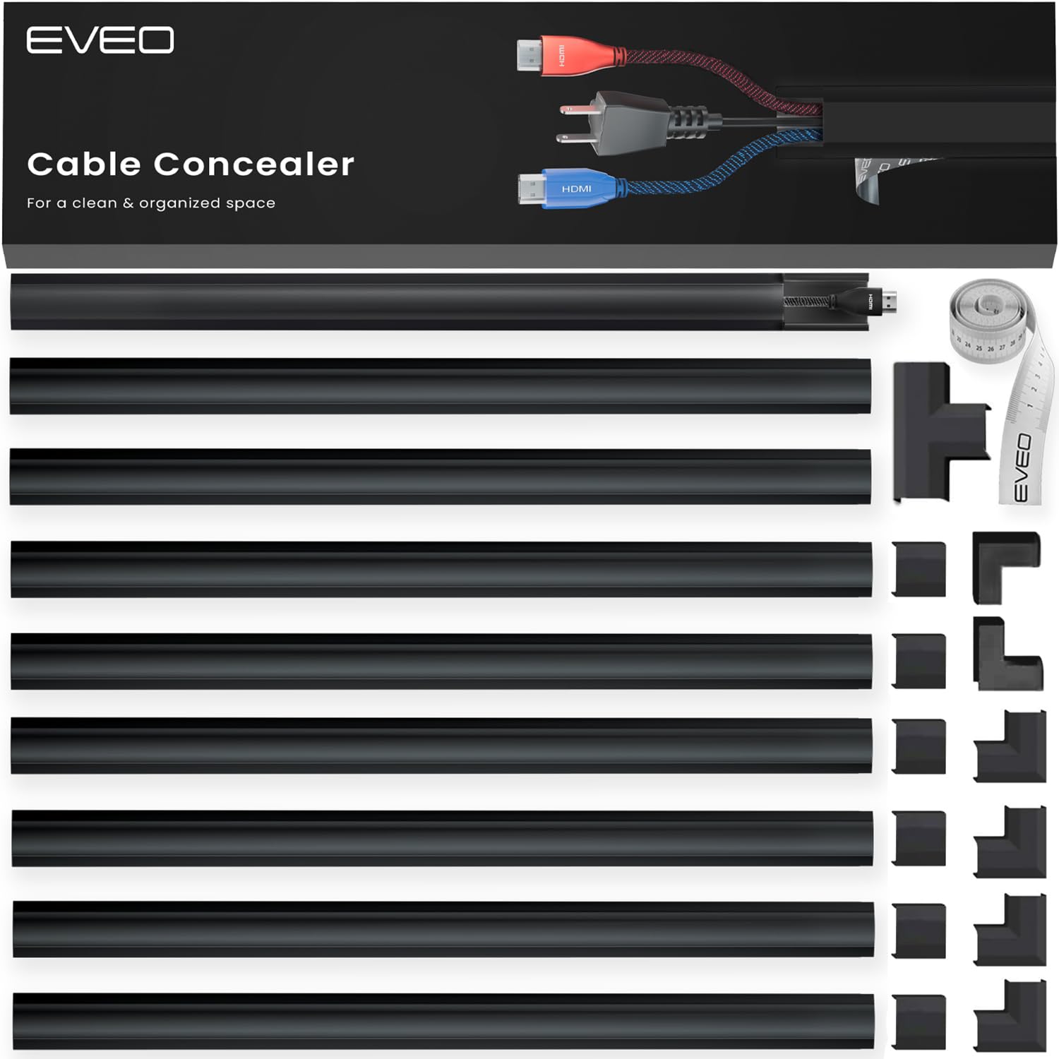 Photo 1 of Cord Hider 153in - Cord Covers for Wires - Paintable Cable Hider - Cable Management - Wire Hiders for TV On Wall - Cable Management Cord Hider Wall - Cable Raceway - 9X (L17 x W0.95 x H0.5) - Black