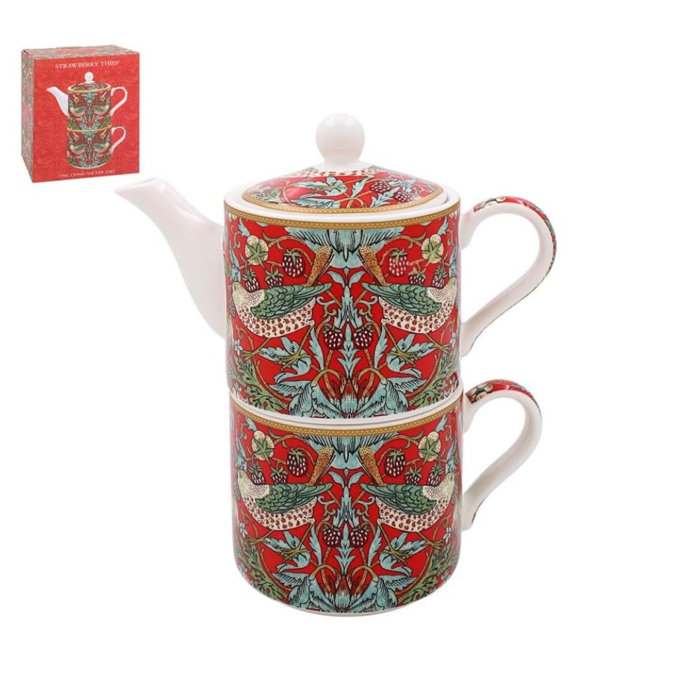 The Leonardo Collection William Morris Strawberry Thief Tea for One | Ceramic Teapot and Cup Set | Beautiful Gift for Home Use | Stylish Printed Teapot