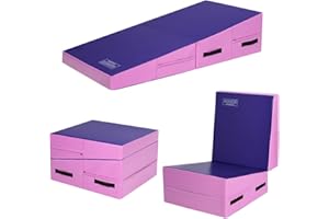 GYMAX Gymnastics Mat, Folding Incline Wedge Tumbling Mat, Cheese Mat for Gymnastics, Fitness, Practice & Exercise, 60’’ x 30’’ Material Arts Yoga Mat for Home Gym