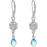 Moonstone Drop Earrings for Women Girls 925 Sterling Silver Leaf Cubic Zirconia Earrings Teardrop Moonstone Jewelry Gift
