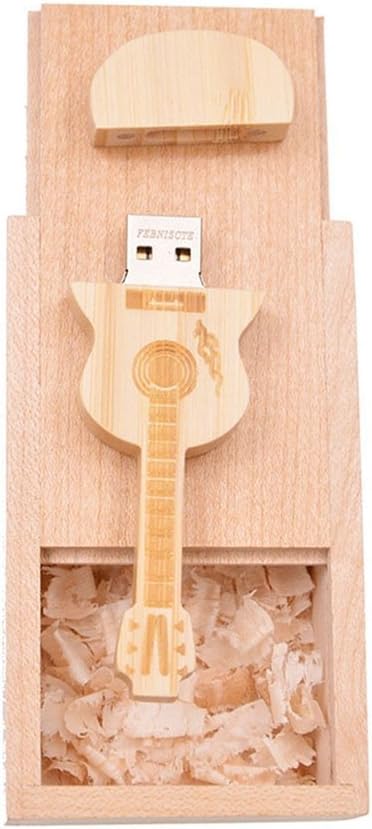 32GB USB 2.0 Flash Drive Memory Stick - Creative Wood Guitar PenDrive Thumb Drive - Zip Drive with Wooden Box Data Storage by FEBNISCTE