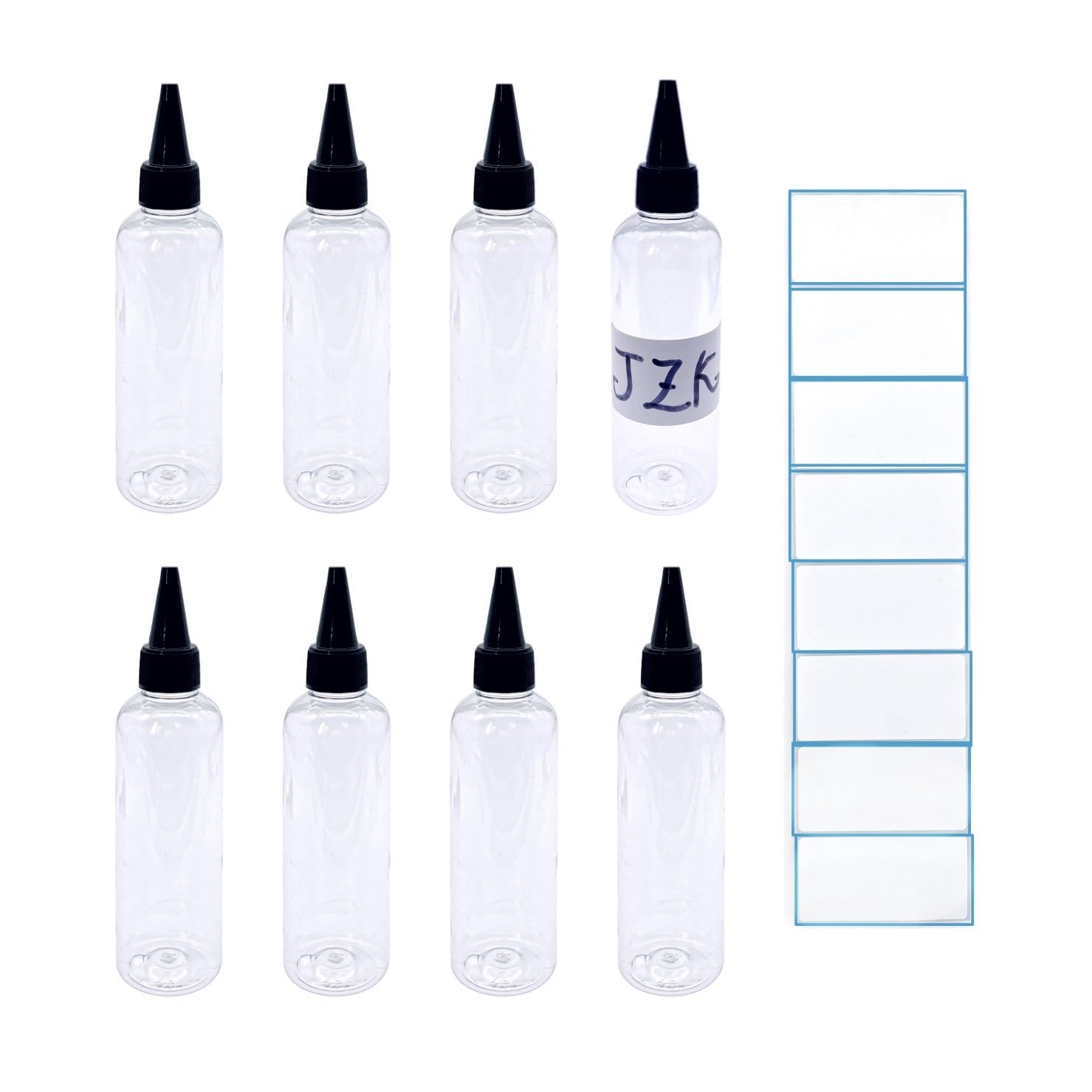 JZK 8 x Plastic squeeze liquid dropper bottles 100ml + 8 x waterproof label sticker for liquid and e-liquid art related projects