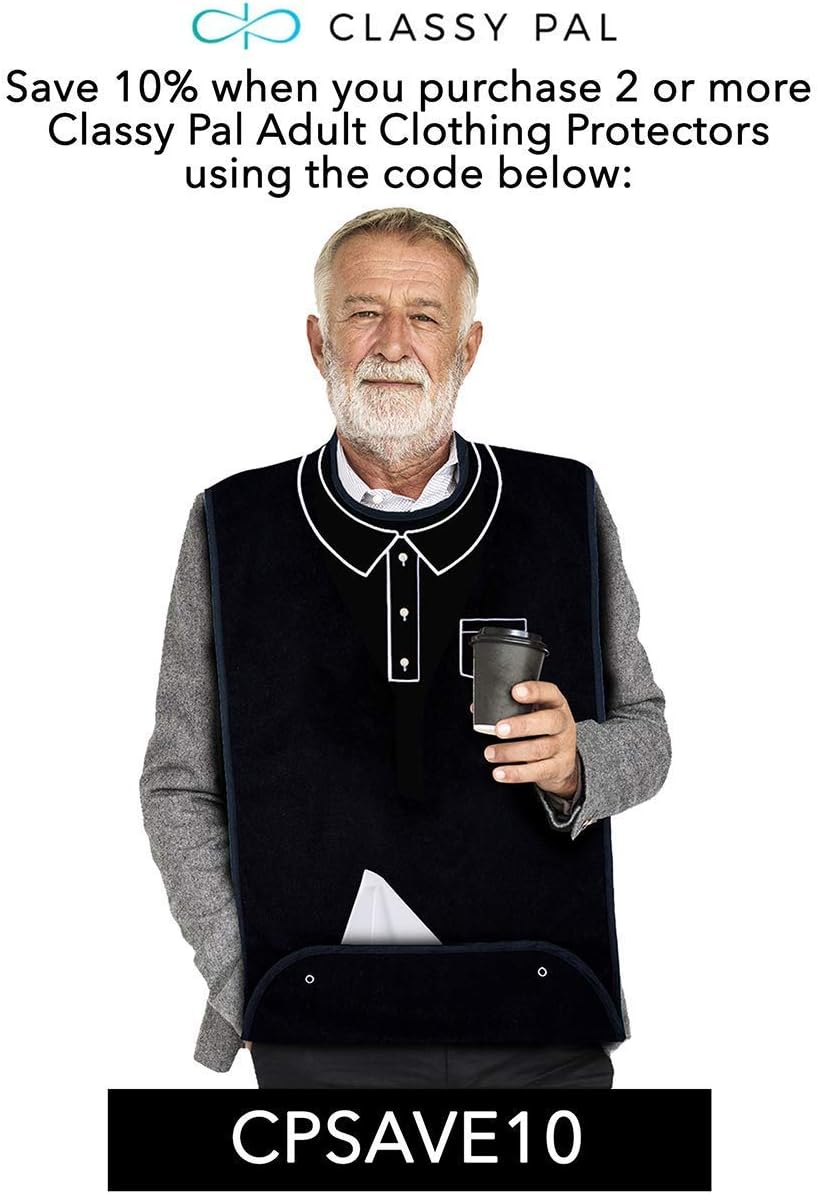 Classy Pal, Adult Bibs for Men, Dress ‘n Dine Clothing Protectors for Eating, Senior Adult Bib Terry Cloth Crumb Catcher, Embroidered Design, Waterproof, Reusable, Washable (Polo): Health & Personal Care
