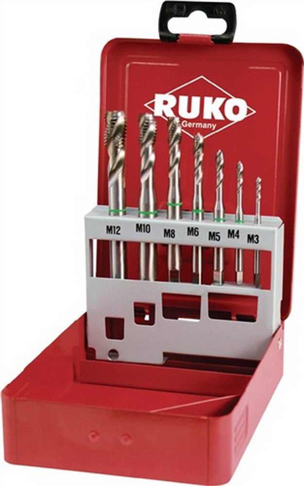 Ruko HSSE-Co 5 Machine Tap Set in Steel Case, Bright Finish, 7 Pieces, R245062