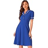 Allegra K Peter Pan Collar Dress for Women's Work Puff Sleeve Vintage Dresses