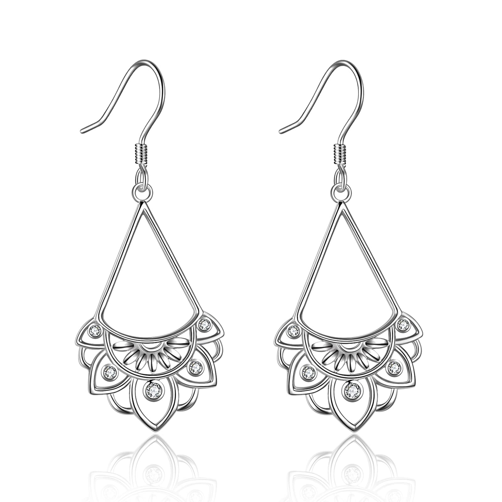 Sterling Silver Dangle Earrings Lotus Drop Earrings Lotus Mother's Day Jewellery for Women