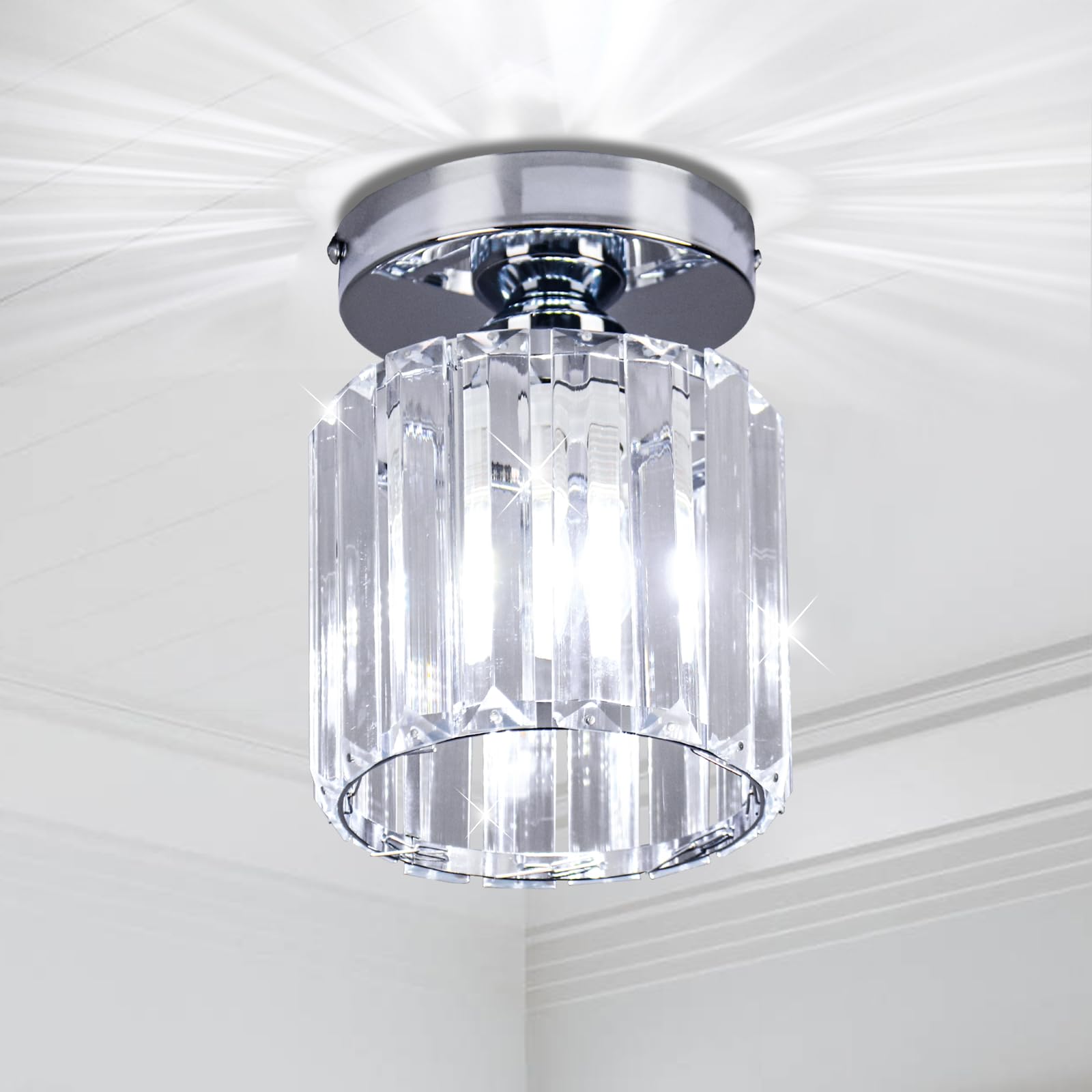 FRIXCHUR Small Chandelier Crystal Ceiling Light Semi Flush Mount Ceiling Lighting Fixture Modern Crystal Ceiling Lamp for Hallway Kitchen Island Dining Room Bedroom E27 Base Chrome — image 1