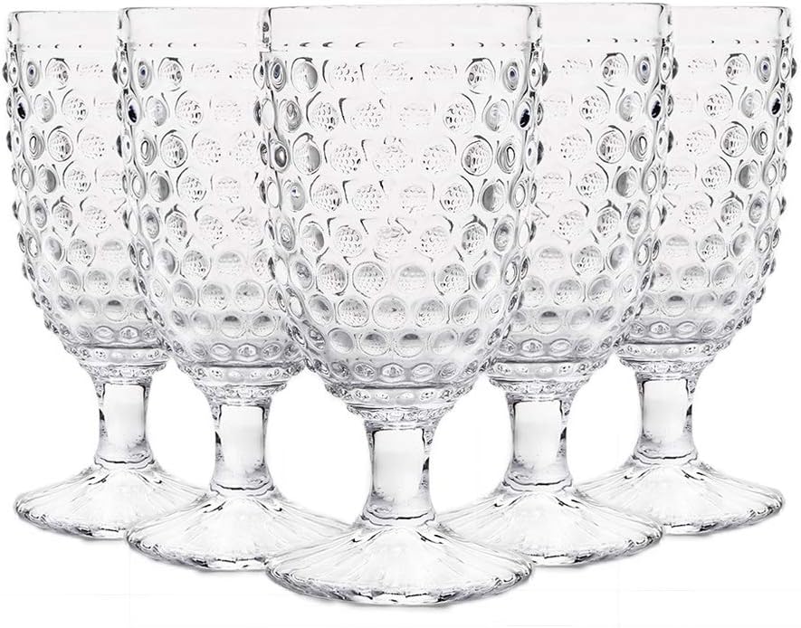 Hobnail Old Fashioned Iced Beverage Goblet 13 oz. set of 6, Premiun Glass Set for Wine, Soda & Juice, Perfect for Dinner Parties, Bars & Restaurants