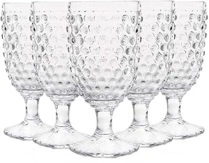 Hobnail Old Fashioned Iced Beverage Goblet 13 oz. set of 6, Premiun Glass Set for Wine, Soda & Juice, Perfect for Dinner Parties, Bars & Restaurants