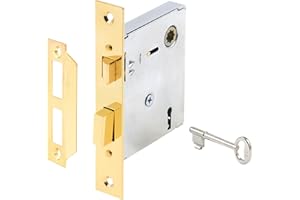 Prime-Line E 2294 Vintage Style Indoor Mortise Lock Assembly Kit, Cast Steel Construction, Brass Plated Finish, Skeleton Key,