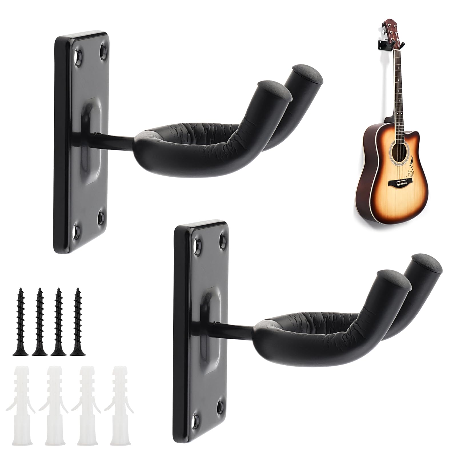 MuzcYM 2pcs Guitar Wall Mount Hanger Hook, Guitar Wall Holders Hooks Stands for Acoustic Electric Bass Classical Ukulele Guitars