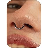 BodyBonita 16G 6mm Hinged Septum Rings - G23 Titanium Nose Rings Hoops Clicker Septum Jewelry Black CZ Nose Piercings Helix Tragus Rook Daith Earrings for Women Men Silver
