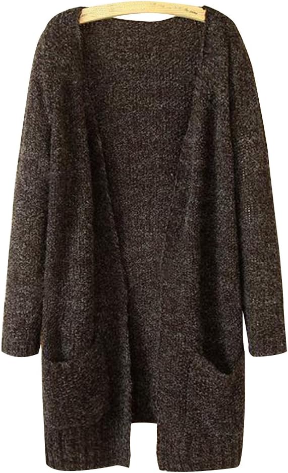Ubasics Women's Loose Fit Long Sleeve Knitwear Cardigan Crewneck Sweater Brown One Size