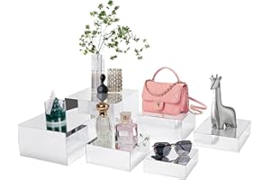 NGDILUXURY 6Pcs Buffet Risers,Mirror Acrylic Risers Display Stands Food Display Risers for Party Buffet Table Acrylic Risers Boxes for Display Catering Dessert Jewelry Collectibles Nesting Cube Silver