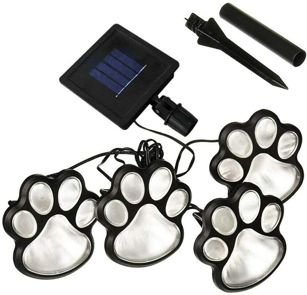 LEEMASING 4 Solar Dog Animal Paw Print Lights Garden Statue Lantern Led Path 3" Light Lamp for Outdoor Garden Path Landscape Walkway Yard (Cool White)