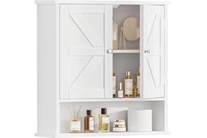 FIONESO Medicine Cabinet, Bathroom Wall Cabinet with 2 Barn Doors and Open Shelf, Over the Toilet Wall Storage Cabinet, Wall 