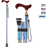 Rehand Walking Cane for Women &amp; Men - 5 Level Adjustable Height，Foldable，Lightweight，Floral，Wooden Handle ，Collapsible Walking Sticks for Seniors &amp; Adults