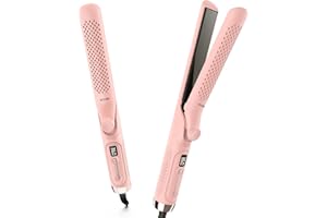 MESCOMB 360° Airflow Styler – 1 Inch 2-in-1 Hair Straightener & Curler with Vented Cool Air for Style Locking, Extra Long Flat Iron, Dual Voltage for European Travel
