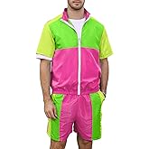Yisfri Men's 80s 90s Outfit Vintage Windbreaker Jacket Track Suit Disco Outfits Workout Set
