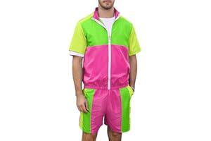 Yisfri Men's 80s 90s Outfit Vintage Windbreaker Jacket Track Suit Disco Outfits Workout Set