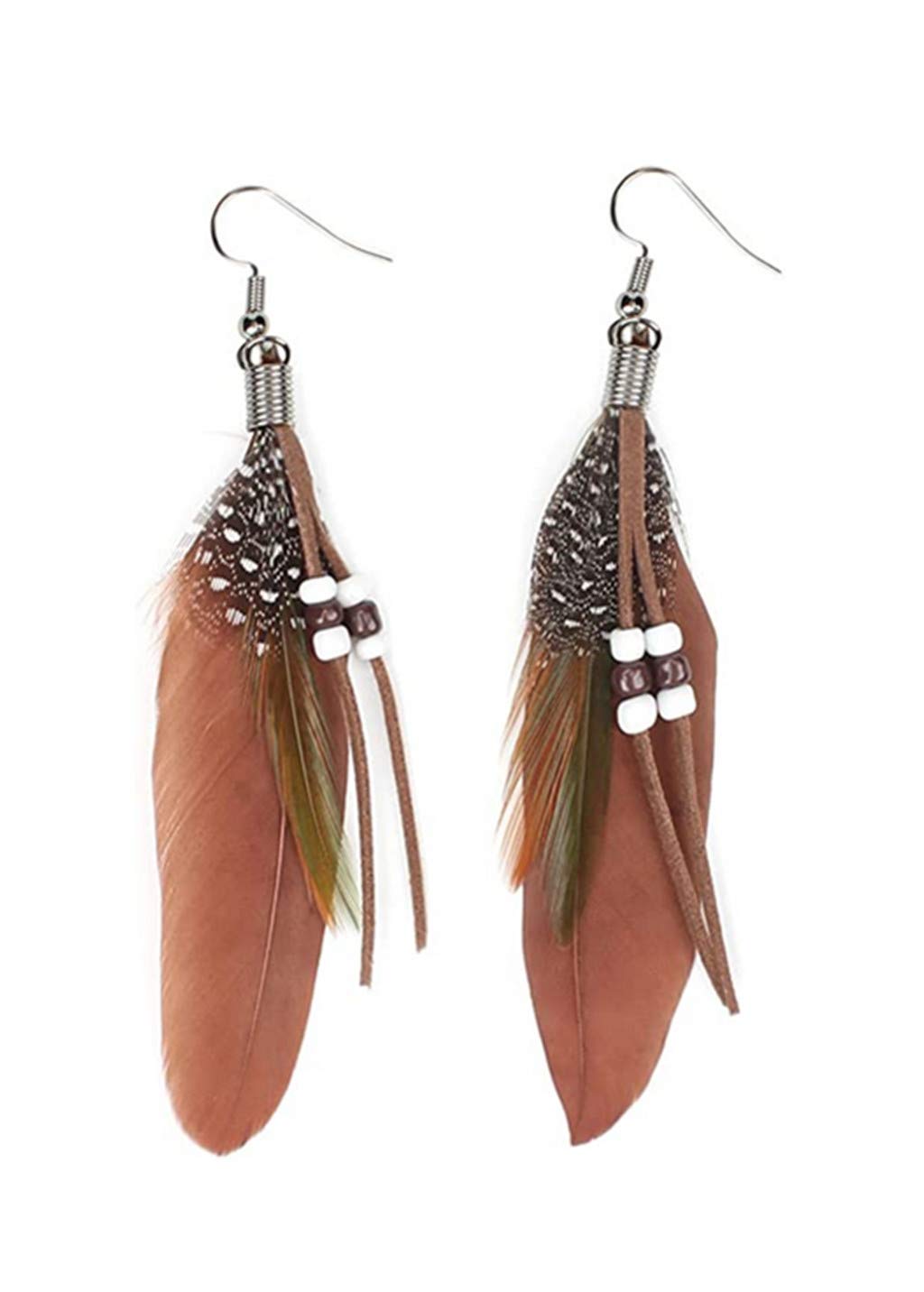 Nature Feather Earring Cute Handmade Goose Feather Super Light Boho Dangle Earrings for Women Girls Valentine's day Mother's day Gift