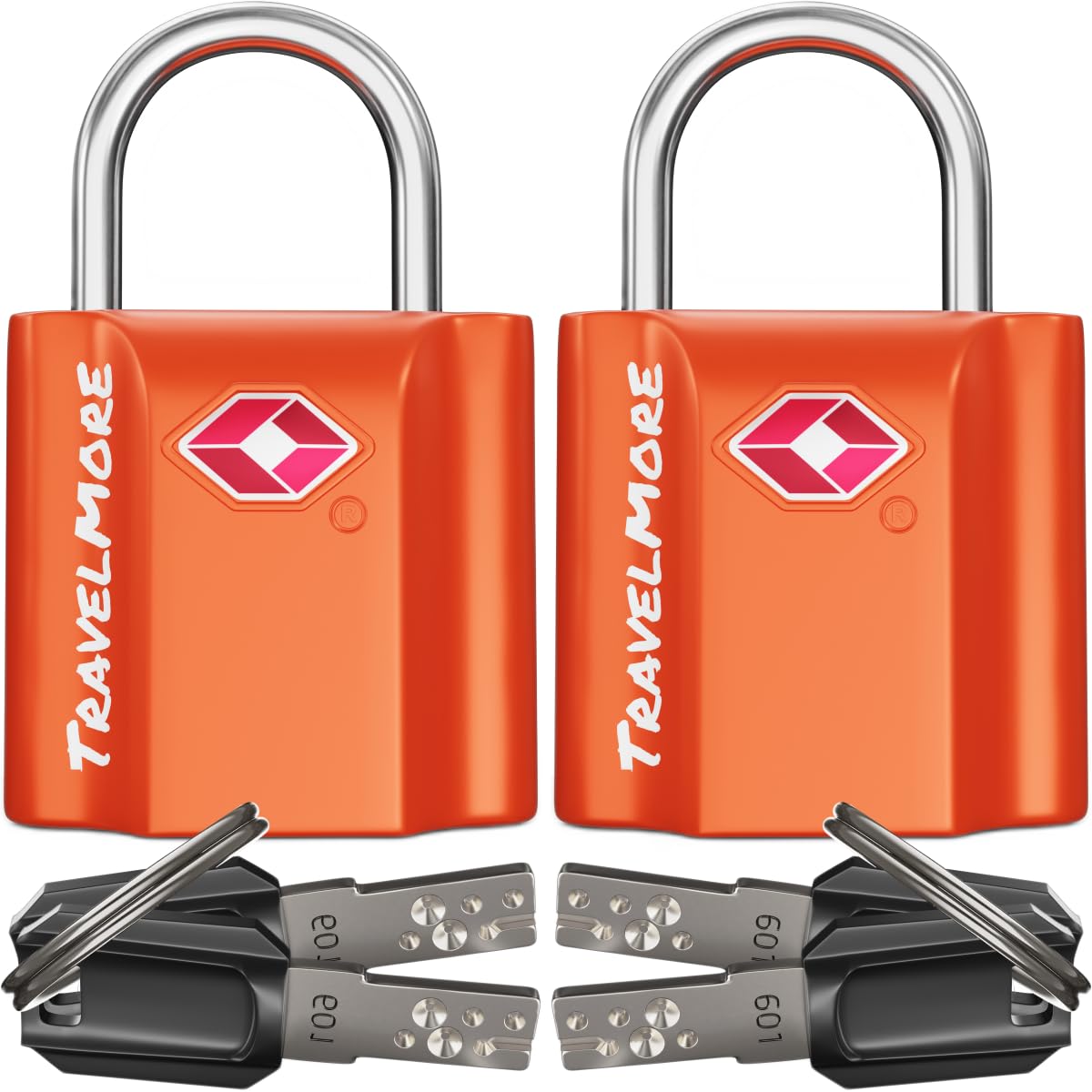 Suitcase Padlocks with Keys – TSA Approved – Travel Locks for Luggage – 2-Pack, Orange