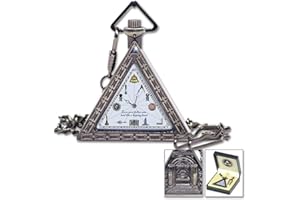 THE MASONIC EXCHANGE Triangular Working Tools Antique Silver Masonic Pocket Watch - 2" Tall