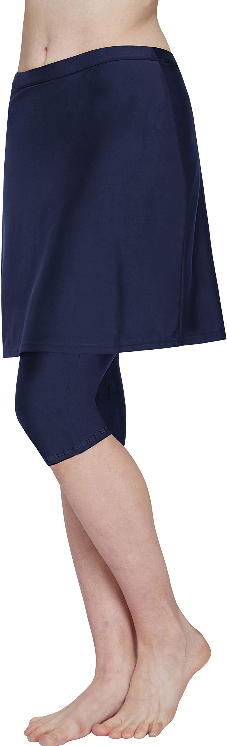 HonourSex Women Swim Skirt with Leggings Modest Swimsuits Plus Size Knee Length Skirt Capris