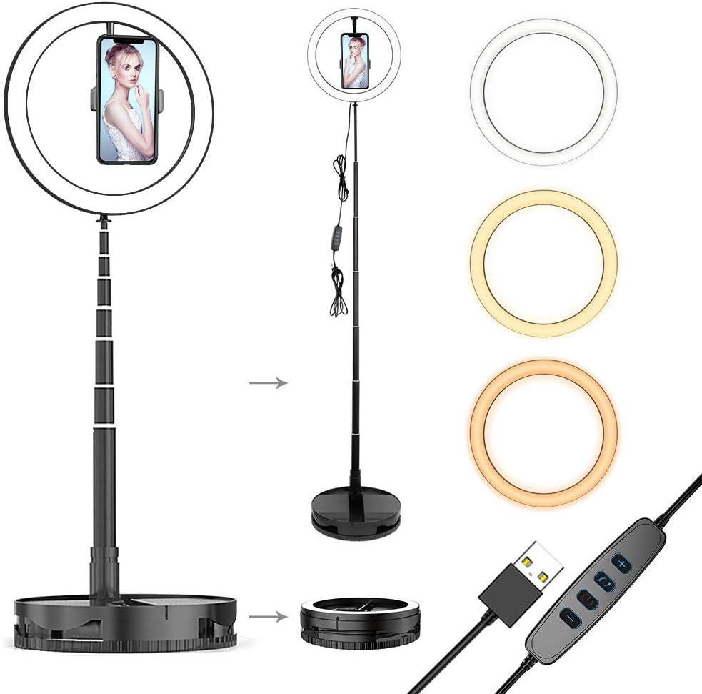 EYUVAA LABEL 10" Ring Light Stand Foldable Stretchable up to 66”,Selfie Desk Ring Light for YouTube Tiktok Video Live Streaming Makeup Photography