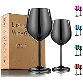 UNISWEET Stainless Steel Wine Glasses Set of 2, 18 oz Unbreakable Black Wine Glass Unique Metal Wine Goblets for Outdoor Capming and Pool Gift for Wine Lovers