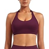 YEOREO SoftHue Women Halter Sports Bra Workout Seamless Padded Basic Bra Open Back Yoga Gym Crop Top