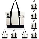 Capoda 16 x 14 Canvas Tote Bags with 2 Pocket, Bulk Zipper Totes Reusable Blank Sublimation Bags for Shopping Grocery DIY