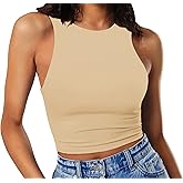 Artfish Women's Sleeveless Cropped Shirts High Neck Stretchy Fitted Basic Crop Tank Top