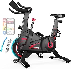 Bluearth Heimtrainer Fahrrad mit Magnetischem Widerstand, Hometrainer Fahrrad mit Smart App, Leise & Bequem Indoor Spinning Bike mit Immersivem Erlebnis und Live-Kursen, Max. 150KG