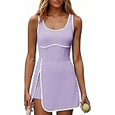 Fisoew Womens Workout Tennis Dress with Built-in Bra & Shorts Pockets Sleeveless Cutout Golf Athletic Mini Dresses