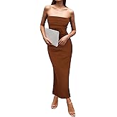 kinstell Women's Summer Bodycon Maxi Tube Dress Ribbed Strapless Side Slit Long Going Out Casual Dresses