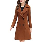 Bankeng Women Winter Wool Blend Camel Mid-Long Coat Notch Double-Breasted Lapel Jacket Outwear