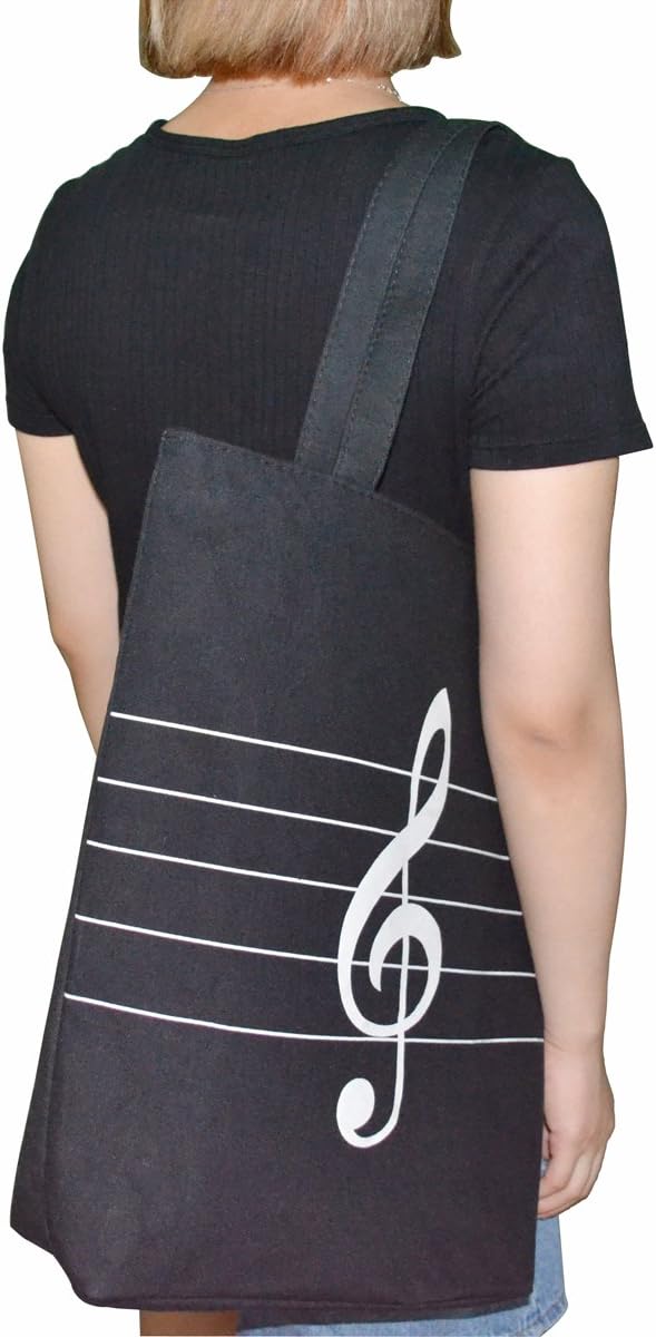 KingPoint Music High Note Treble Clef Pattern Canvas Handbag Shopper Grocery Bags Kids Students Reusable Tote Carrying Books Snacks Food Lunch Dinner Box(Black) - Image 5
