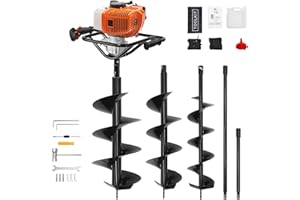 BEEOOO 62cc 2-Stroke Auger Post Hole Digger with 2 Extension Rods & 6" & 8" Auger Bits - Gas Powered Earth Auger for Fencing, Gardening, Construction - Heavy Duty Digging Machine (62cc+2 Auger Bit(6"8"))
