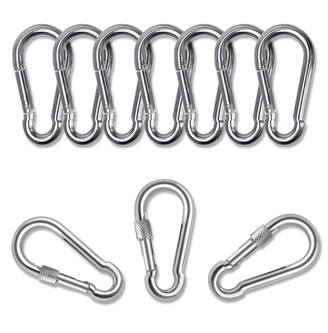 Spring Snap Hook Carabiner Clip - MissZM, Steel Stainless Keyring for Backpack Outdoor Camping Hiking Kid Swing Traveling Fishing, Waterproof Rustproof Strong Durable (10,M6)