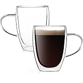 Aurzen Double Wall Glass Coffee Mug, 12oz Clear Latte Mug with Handles, Clear Cups for Tea, Beverages,Expresso, Juice, Milk Microwave Safe Set of 2