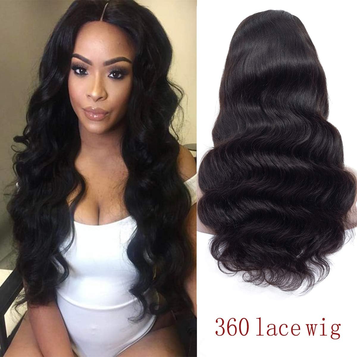 Human Hair 360 Lace Frontal Wigs Pre Plucked Brazilian Virgin Human Hair Lace Frontal Wigs With Baby Hair For Black Women Natural Black Color (12 inch, 150% Density)