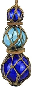 Hampton Nautical 3xglass-101 Light Blue Japanese Ball Fishing Floats with Brown Netting Decoration 11"-Glass