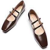C.Paravano Women's Mary Jane Flats for Women| Square Toe Ballet Flats with Double Straps | Dress Shoes for Work, Weddings, Casual Outings(Chocolate,10.5)