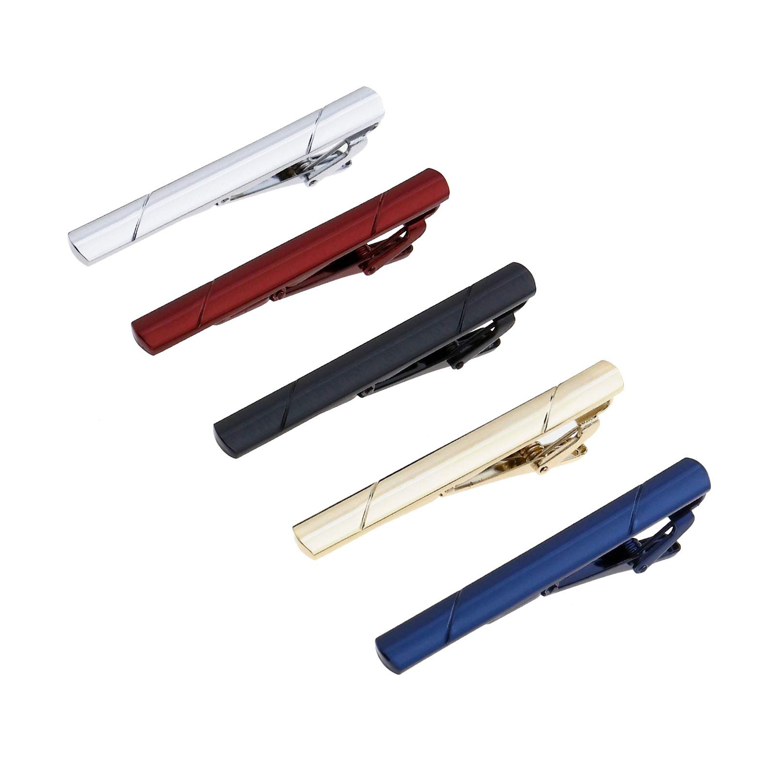 OTOTEC 5pcs Metal Multi-color Black/Silver/Gold/Blue/Red Men Tie Clips Kit for Party Wedding Working Gift