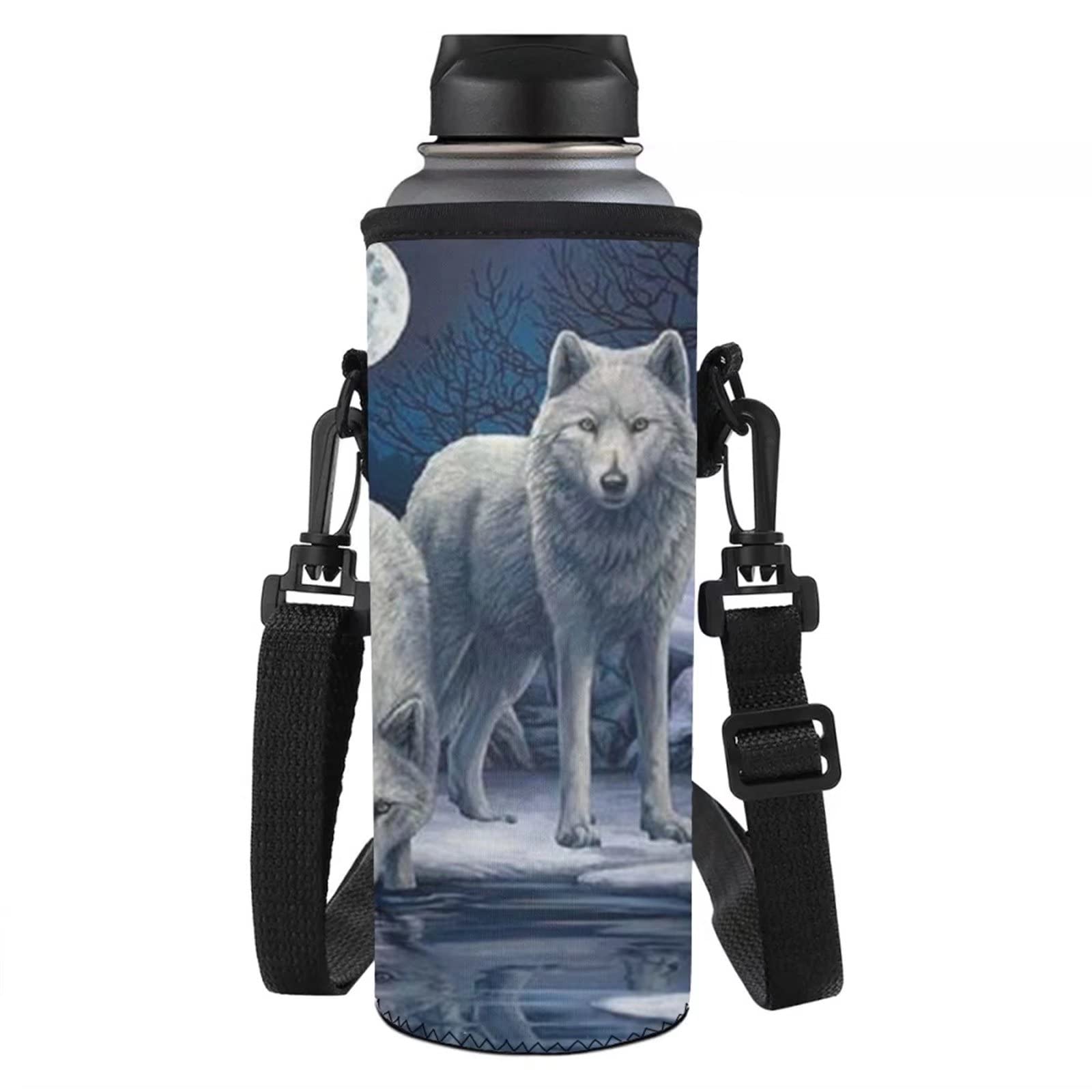 Jndtueit Insulated Water Drink Bottle Covers Galaxy Wolf Moon Pattern Reusable Drink Container Water Bottle Carrier Bag